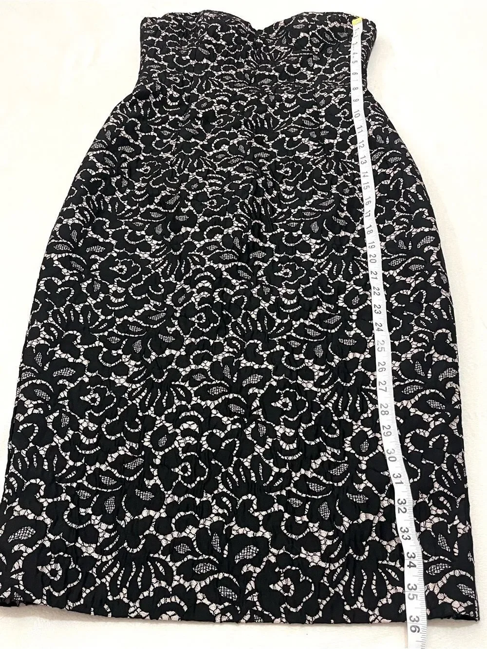 Michael Kors Strapless Black & Cream Lace Sheath Dress Back Zip & Slit Women’s 6